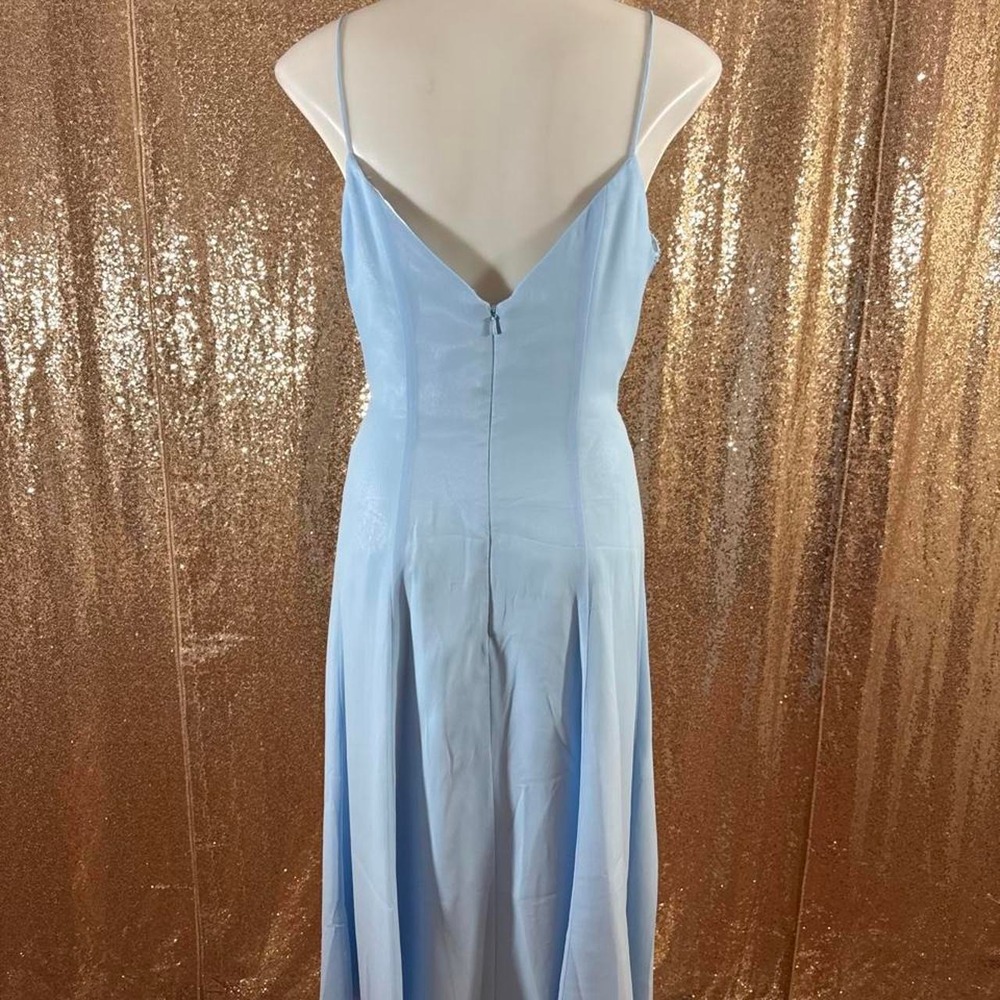 Light Blue Beaded Formal Dress with Shawl Spaghetti Strap Gown/Sizes M-XL-3XL - Picture 5 of 8